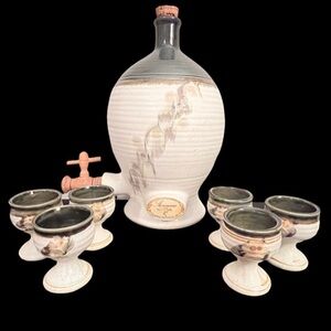 Old Ballarat Australian Stoneware Pottery Decanter with 6 Apéritif Glasses